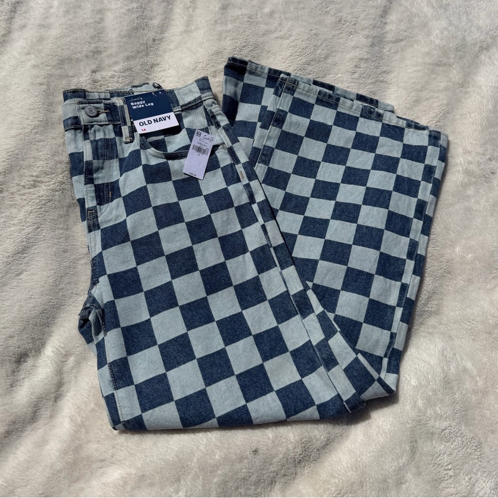 Old Navy Checkered Baggy Wide Leg Jeans